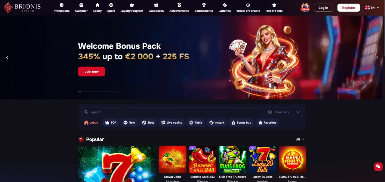 Brionis Casino — Sito Ufficiale della Piattaforma di Gioco Online