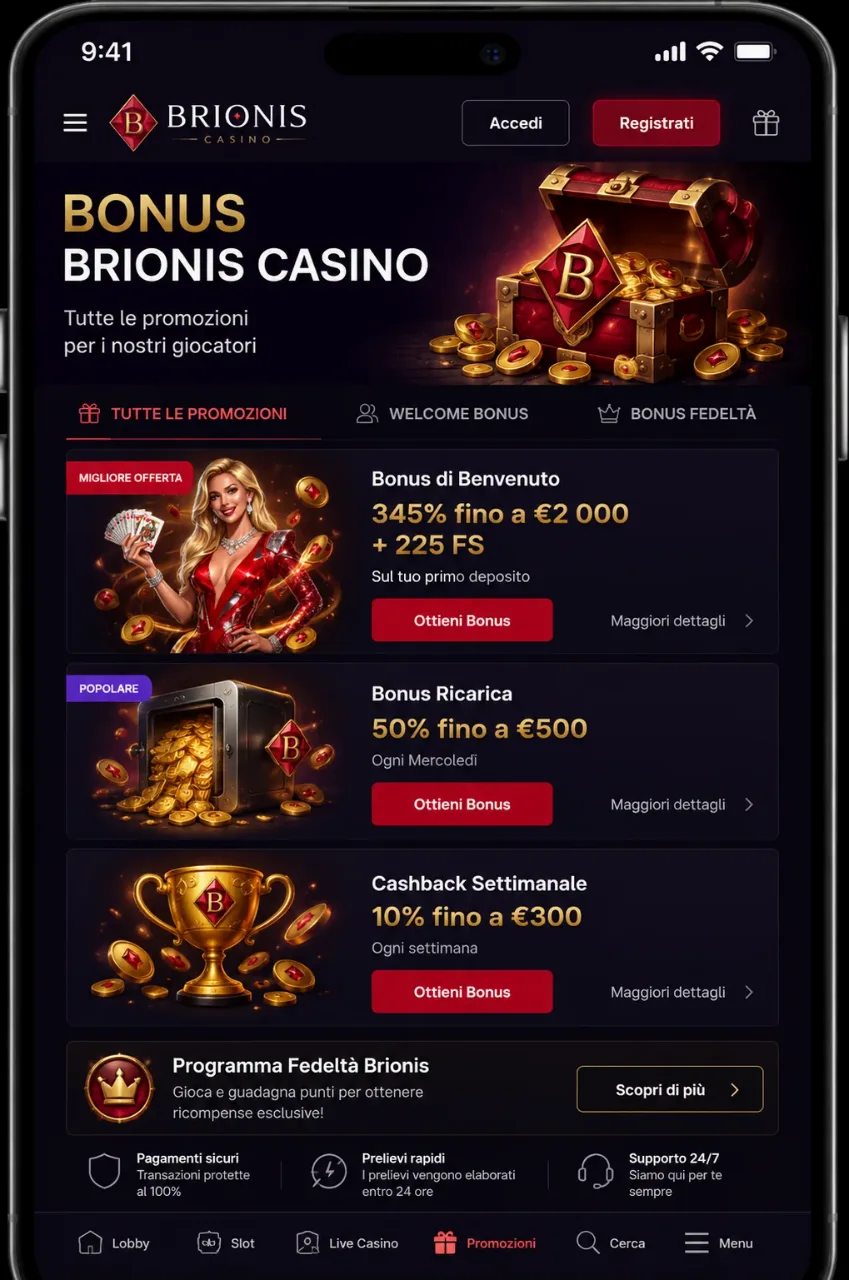Bonus Brionis Casino — Tutte le Promozioni per i Giocatori