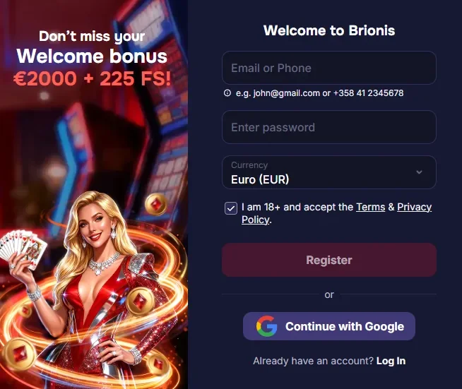 Registrazione su Brionis Casino — Apri il Tuo Conto di Gioco